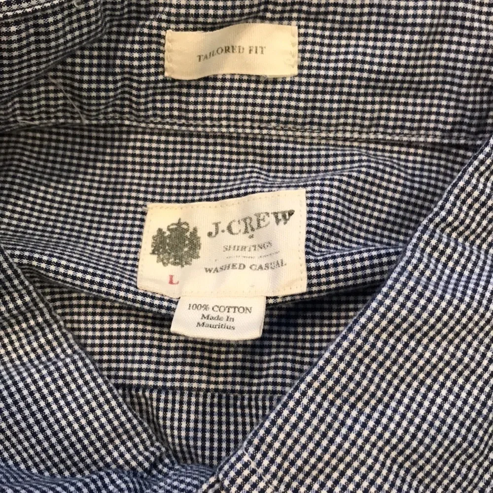 J. CREW Blue White Plaid Button Down Long Sleeve Cotton Shirt Size Large